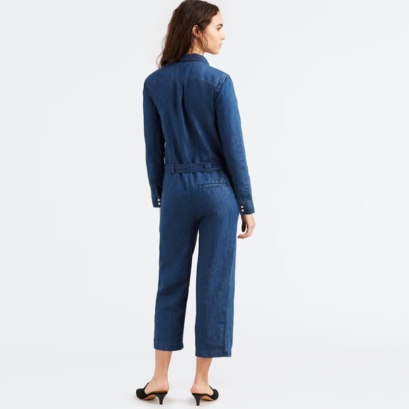 ⚡️ Levi’s Alix Medium Wash Tie-Waist Cropped Jumpsuit XS The Flash - Picture 3 of 16
